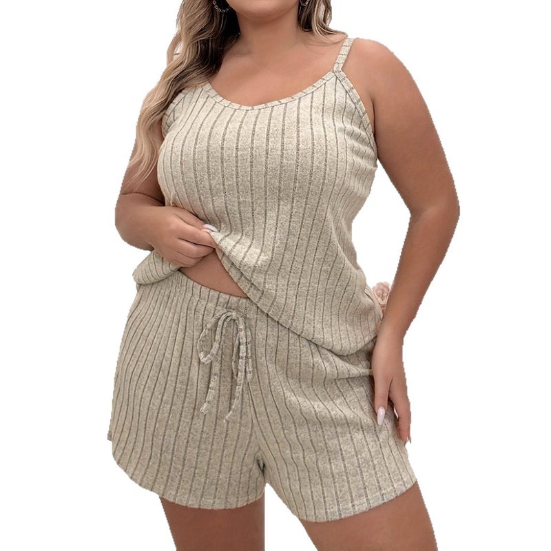 Women's Summer Casual Loungewear Set - Sleeveless Cami Top and Shorts, Solid Color, Polyester Blend - Image 4