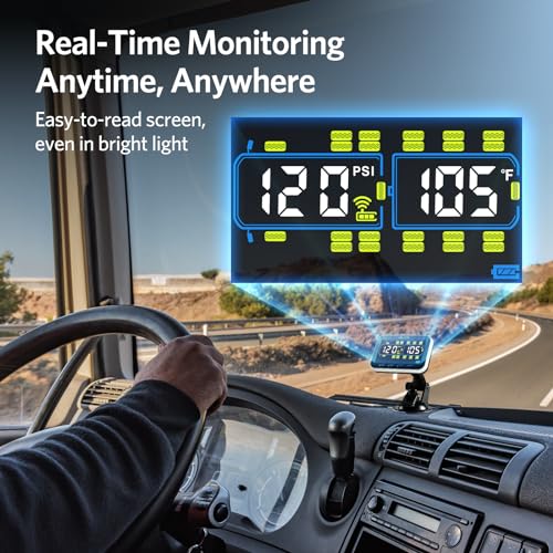GUTA Trailer Tire Pressure Monitoring System, RV Tire Pressure Monitor with 10 Sensors, 6 Alert Modes, Signal Booster, Large Color Display, Long Sensing Distance, 0-188PSI TPMS for RV Trailer Semi - Image 2