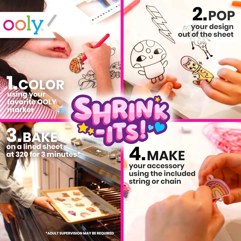 Ooly x Peanuts Snoopy 34 PC DIY Shrinking Art Kit for Kids with Markers, 20 Plastic Pre Cut Charms and More, No Mess Creative Activity Jewelry Making Kit - Image 4