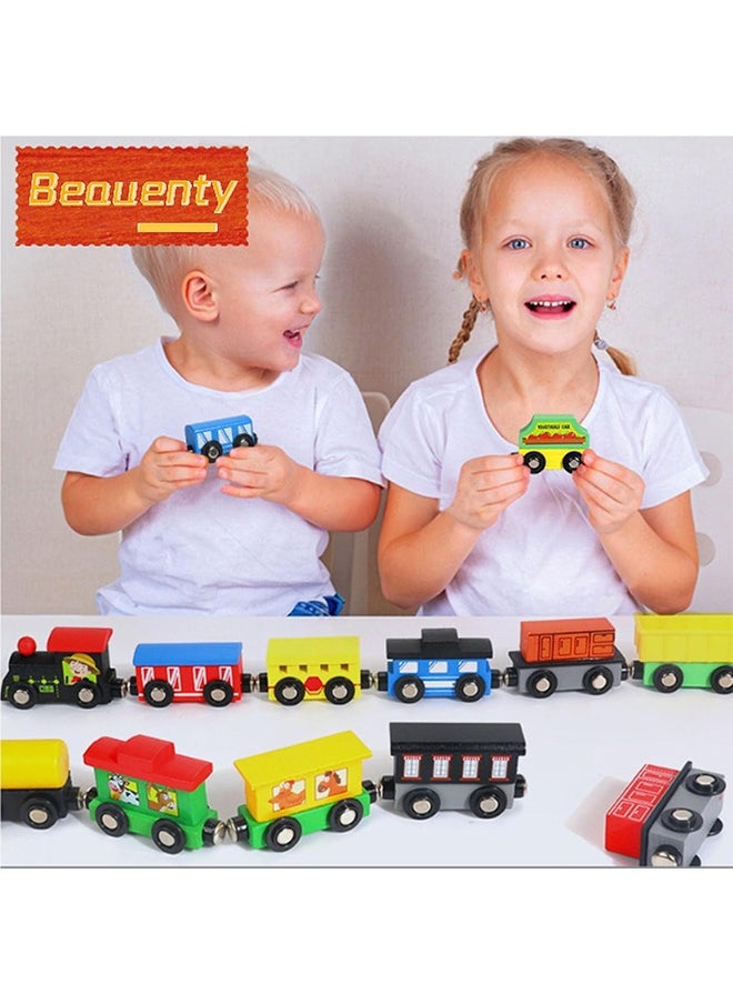 Beauenty - 13 Piece Wooden Magnetic Train Set  Includes Storage Box And Carriage Train Toy Magnetic Track Accessory Set for Toddlers Boys and Girls Wooden Magnetic Train Set Toy Train Set (colorful) - Image 1