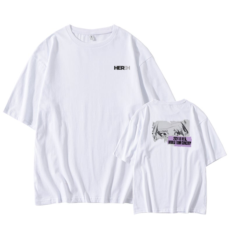 IU Li Zhien HER2024 Tour Concert Same Style Short-sleeved T-shirt Loose Printed Pure Cotton Clothes A purple