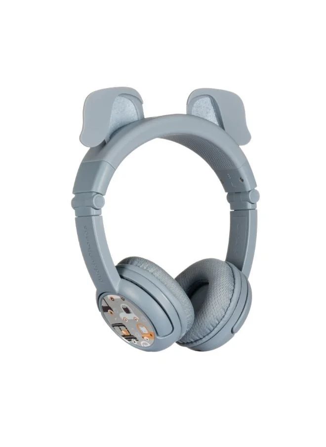 BuddyPhones PlayEars+ Bluetooth Wireless Headset - Superb Sound & Playful Animal Ears Design - Dog - Gray