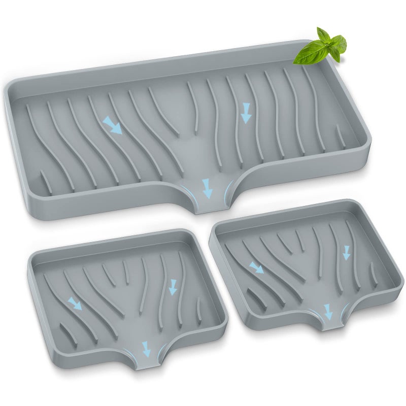 Kitchen Sink TraySelf Draining Kitchen Soap Tray Soap Holder Silicone Sponge Holder for Kitchen SinkKitchen Bathroom Sink Caddy Sink Organizer for SpongeSoap DispenserDish ScrubberPalm Brush