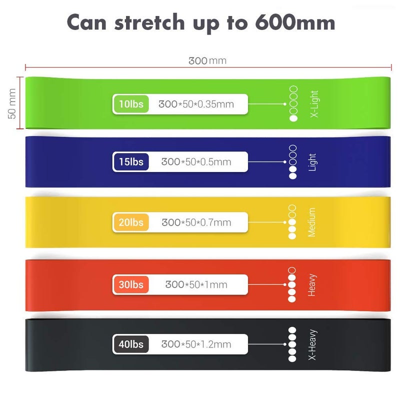TechStone Resistance Bands Set for Men and Women, Pack of 5 Different Levels Elastic Band for Home Gym Long Exercise Workout – Great Fitness Equipment for Training, Yoga – Free Carrying Bag - Image 2