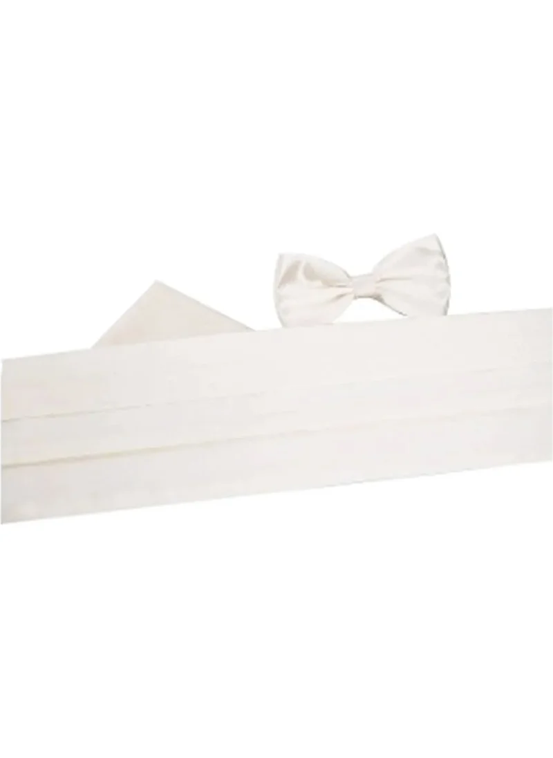 Varetta Men's Cream Color Groom Suit Bowtie Handkerchief Sash Set