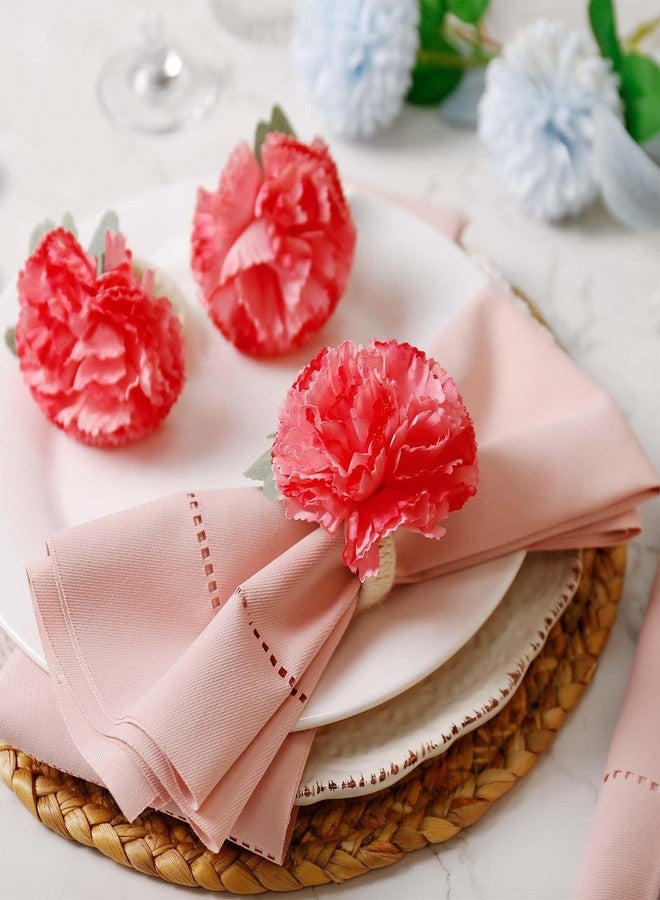 wonlex Pink Flower Napkin Rings Set of 6, Faux Carnation Napkin Ring Serviette Buckles for Mother's Day, Valentines Day, Family Party, Table Decor, Dinner Setting (Pink Carnation) - Image 5