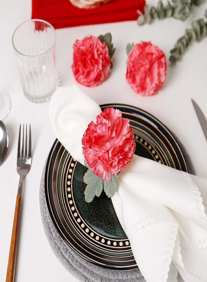 wonlex Pink Flower Napkin Rings Set of 6, Faux Carnation Napkin Ring Serviette Buckles for Mother's Day, Valentines Day, Family Party, Table Decor, Dinner Setting (Pink Carnation) - Image 2