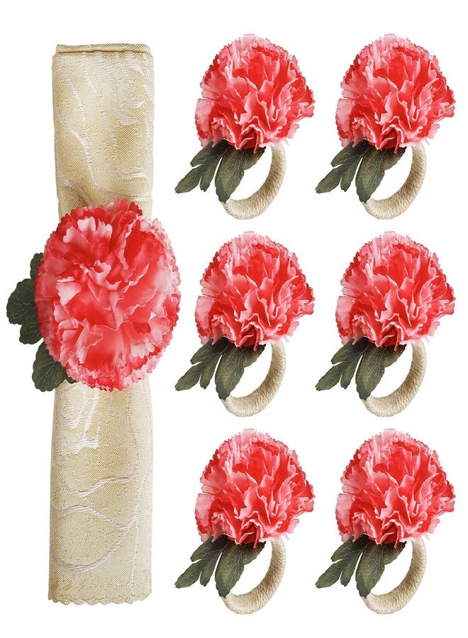 wonlex Pink Flower Napkin Rings Set of 6, Faux Carnation Napkin Ring Serviette Buckles for Mother's Day, Valentines Day, Family Party, Table Decor, Dinner Setting (Pink Carnation) - Image 1