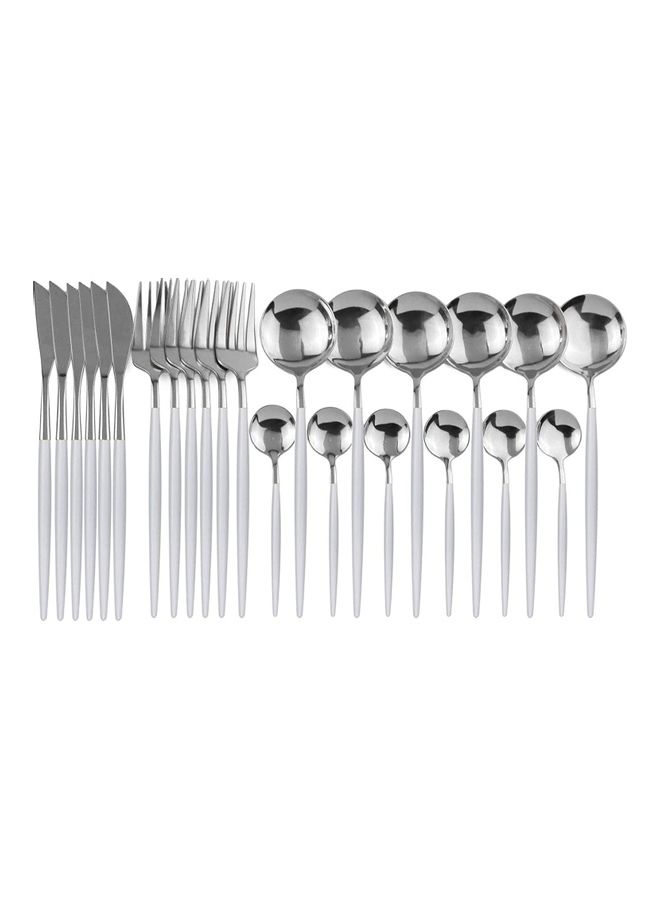 NIBEMINENT 24-Piece Stainless Steel Cutlery Set Silver/White
