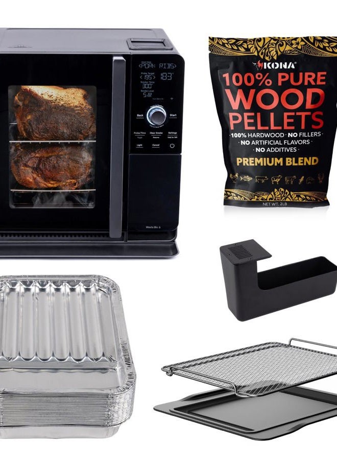 Profile GE Profile™ Smart Indoor Pellet Smoker + Accessories Bundle, Includes Four 1lb Bag of Pellets, Pellet Strainer, 20-pack of Drip Pan Liners, and Prep Tray - Image 1