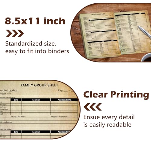 MSHUNKEJI 100 Sheets 12th Generation Family Group Sheets 3 Hole Genealogy Research Forms 8.5x11 inch Genealogy Charts To Fill In Two Sided Blank Genealogy Forms Vintage Family Tree Work Sheet for Research - Image 4