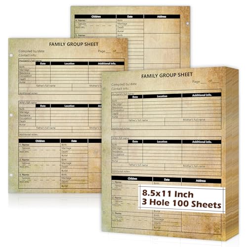 MSHUNKEJI 100 Sheets 12th Generation Family Group Sheets 3 Hole Genealogy Research Forms 8.5x11 inch Genealogy Charts To Fill In Two Sided Blank Genealogy Forms Vintage Family Tree Work Sheet for Research - Image 1
