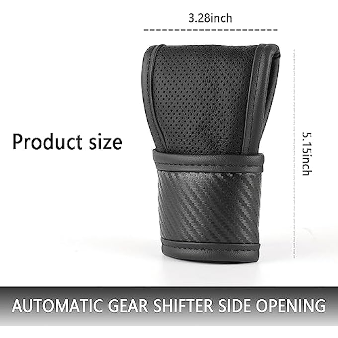ريحني غطاء مقبض ناقل الحركة للسيارةغطاء عصا تروس جلدية من ألياف الكربون لزينة السيارة الحماية، إكسسوارات داخلية شاملة للسيارة تناسب السيارة شاحنة SUV سوداء - Image 3
