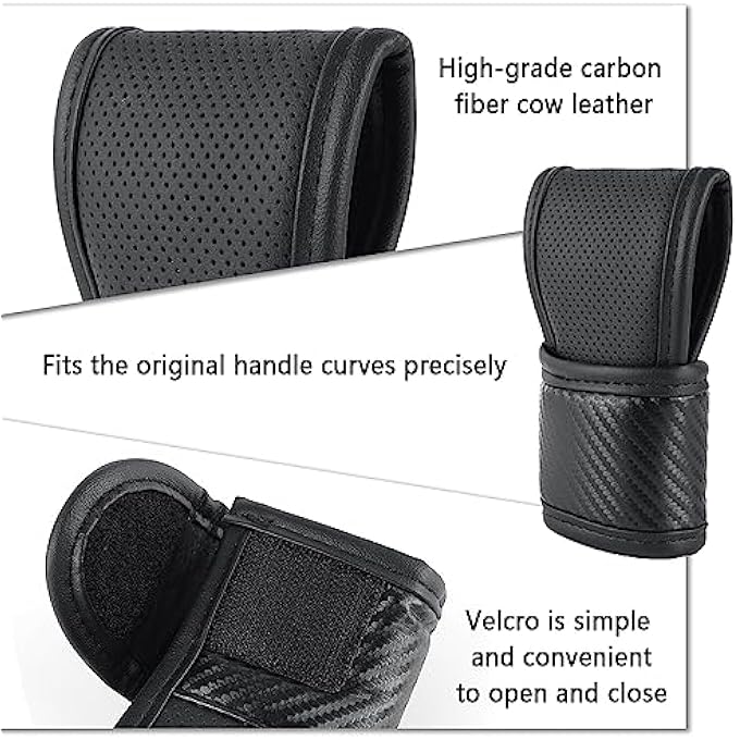 ريحني غطاء مقبض ناقل الحركة للسيارةغطاء عصا تروس جلدية من ألياف الكربون لزينة السيارة الحماية، إكسسوارات داخلية شاملة للسيارة تناسب السيارة شاحنة SUV سوداء - Image 4