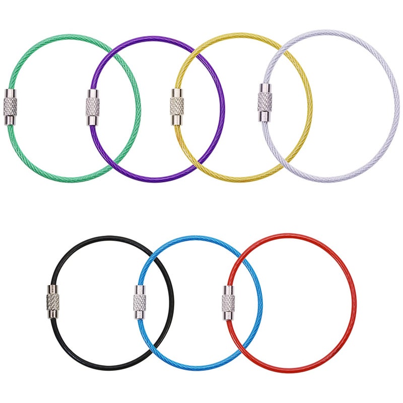 Premium 6-Inch Stainless Steel Wire Keychain Set (7 Pcs) - Heavy-Duty Nylon Coated 2mm Aircraft Cable Keyrings - Durable Waterproof Luggage Tag & ID Keeper Loops with Threaded Barrel Screw Lock Connectors (7 Multi-Color Assortment Pack) - Manual Travel Gear & Key Asset Management Template