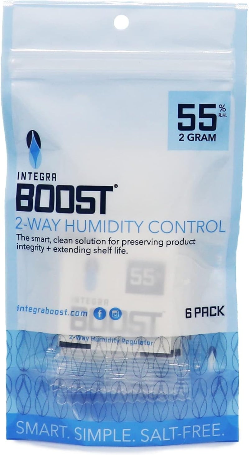 Integra Boost - 55% RH Level - 2 Gram Size - Two-Way Humidity Control Pack - Includes Humidity Indicator Cards - Humidity Balancer Packet For Packaged Foods & Herbs Storage (Pack of 6) - Image 1