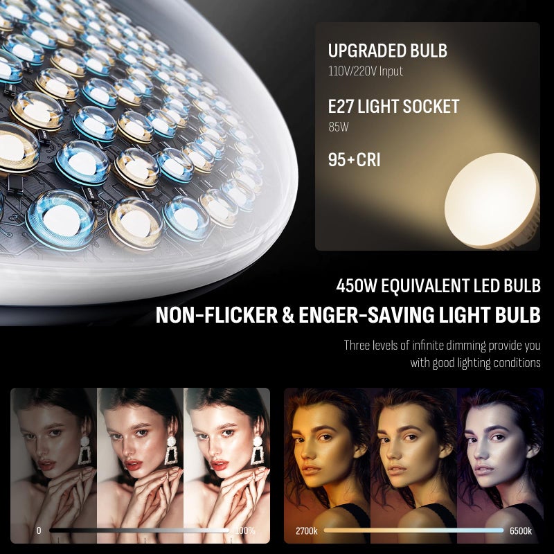 NiceVeedi 85W Photography Lighting, 2-Pack 20'' x 28'' Professional Softbox Lighting Kit with 42'' Boom Arm & 80'' Tripod Stand, Remote Control, Studio Lights for Live Streaming/Portrait/Photography - Image 2