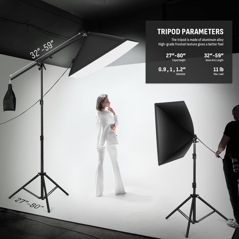 NiceVeedi 85W Photography Lighting, 2-Pack 20'' x 28'' Professional Softbox Lighting Kit with 42'' Boom Arm & 80'' Tripod Stand, Remote Control, Studio Lights for Live Streaming/Portrait/Photography - Image 4