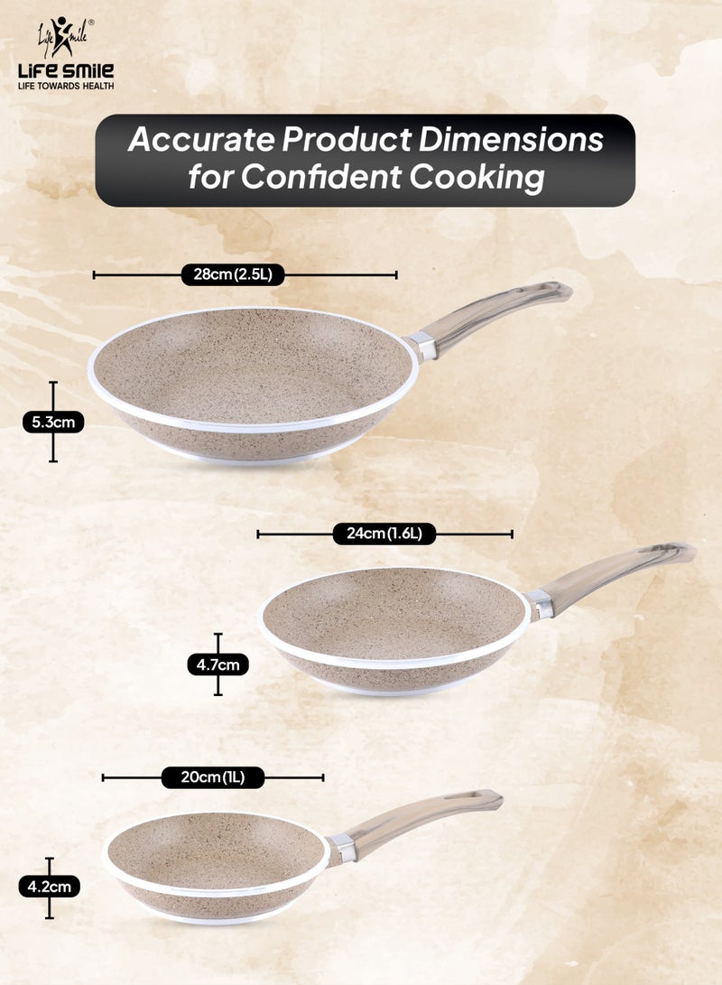 Life Smile Granite Nonstick Fry Pan Set – 20cm, 24cm, 28cm | Multi-Layer Nonstick Coating, Energy Saver Bottom, Ergonomic Handle, PFOA-Free Cookware - Image 3