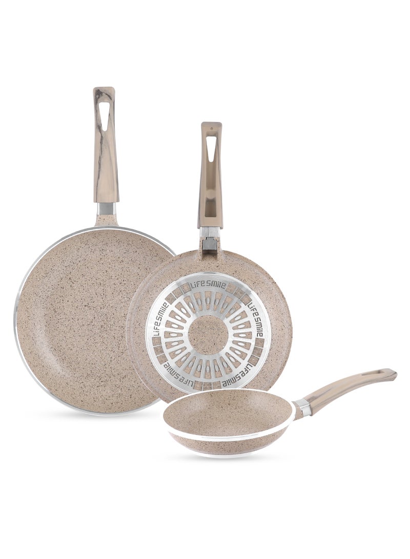 Life Smile Granite Nonstick Fry Pan Set – 20cm, 24cm, 28cm | Multi-Layer Nonstick Coating, Energy Saver Bottom, Ergonomic Handle, PFOA-Free Cookware - Image 1