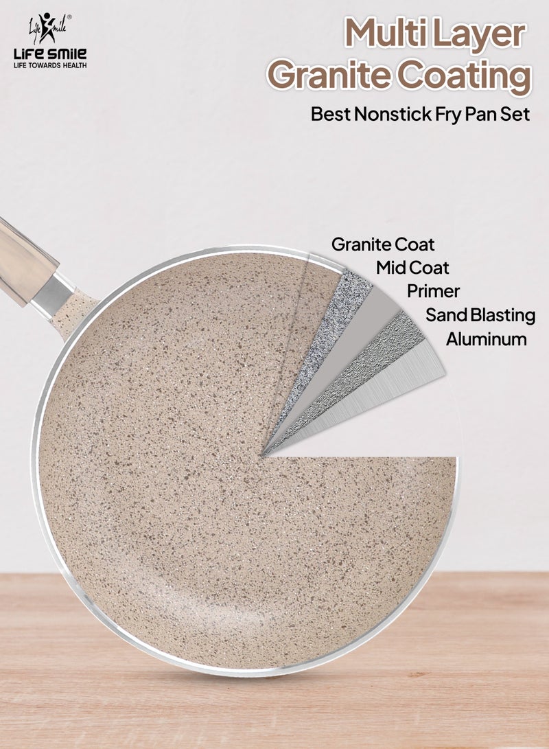 Life Smile Granite Nonstick Fry Pan Set – 20cm, 24cm, 28cm | Multi-Layer Nonstick Coating, Energy Saver Bottom, Ergonomic Handle, PFOA-Free Cookware - Image 4