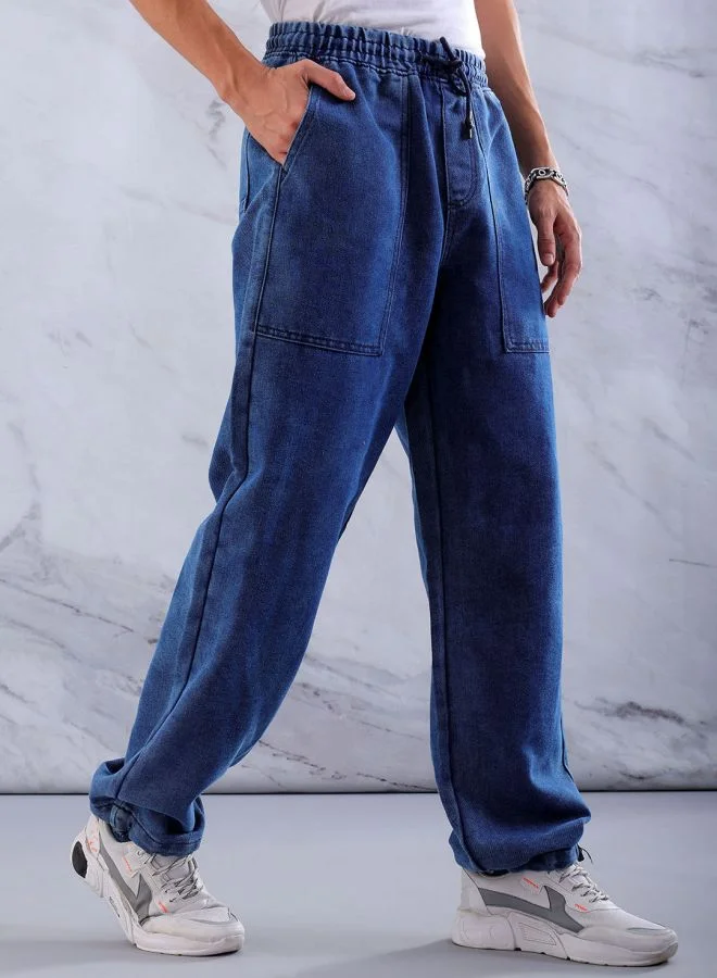 The Indian Garage Co Men Relaxed Fit Solid Mid-Rise Denim Joggers