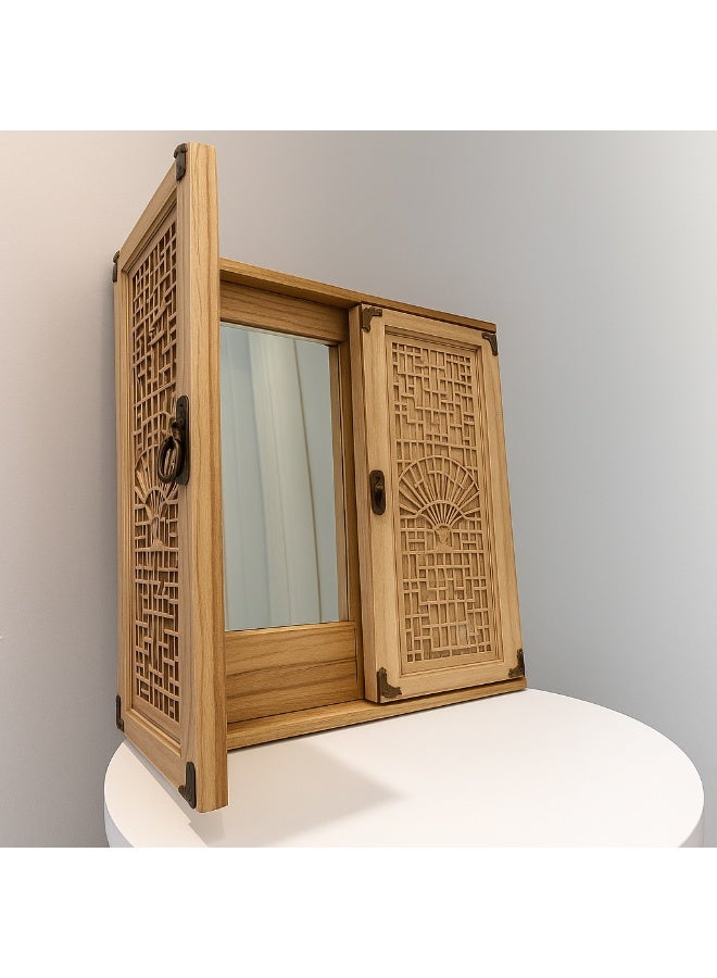 Handcrafted Wooden Wall Mirror with Double Decorative Doors – Elegant Vintage Home Décor Piece - Image 1