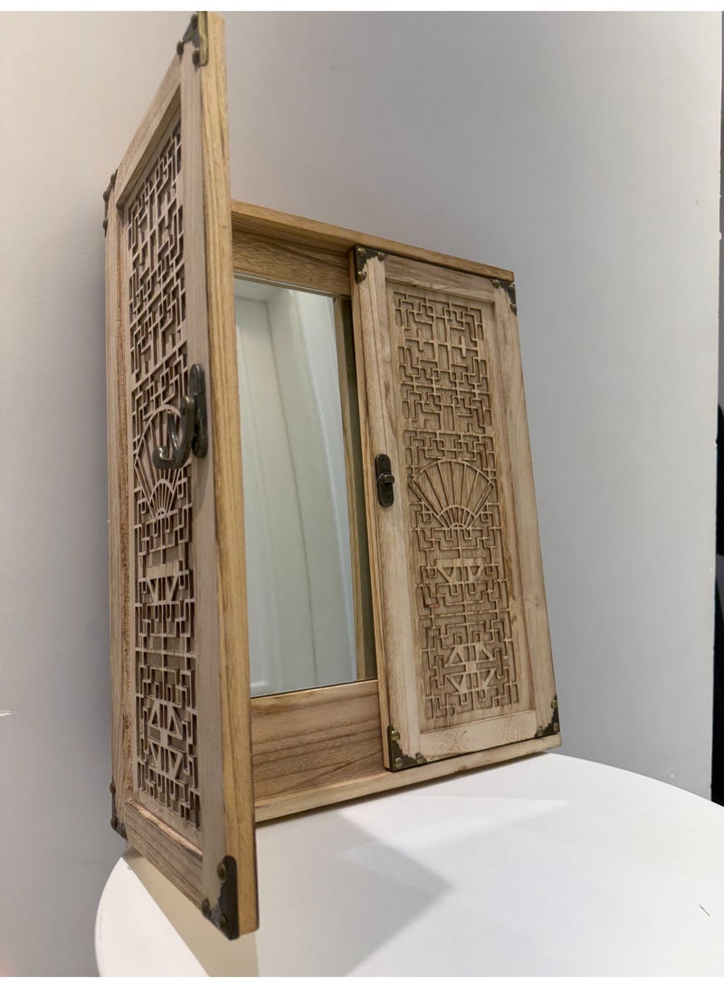 Handcrafted Wooden Wall Mirror with Double Decorative Doors – Elegant Vintage Home Décor Piece - Image 3