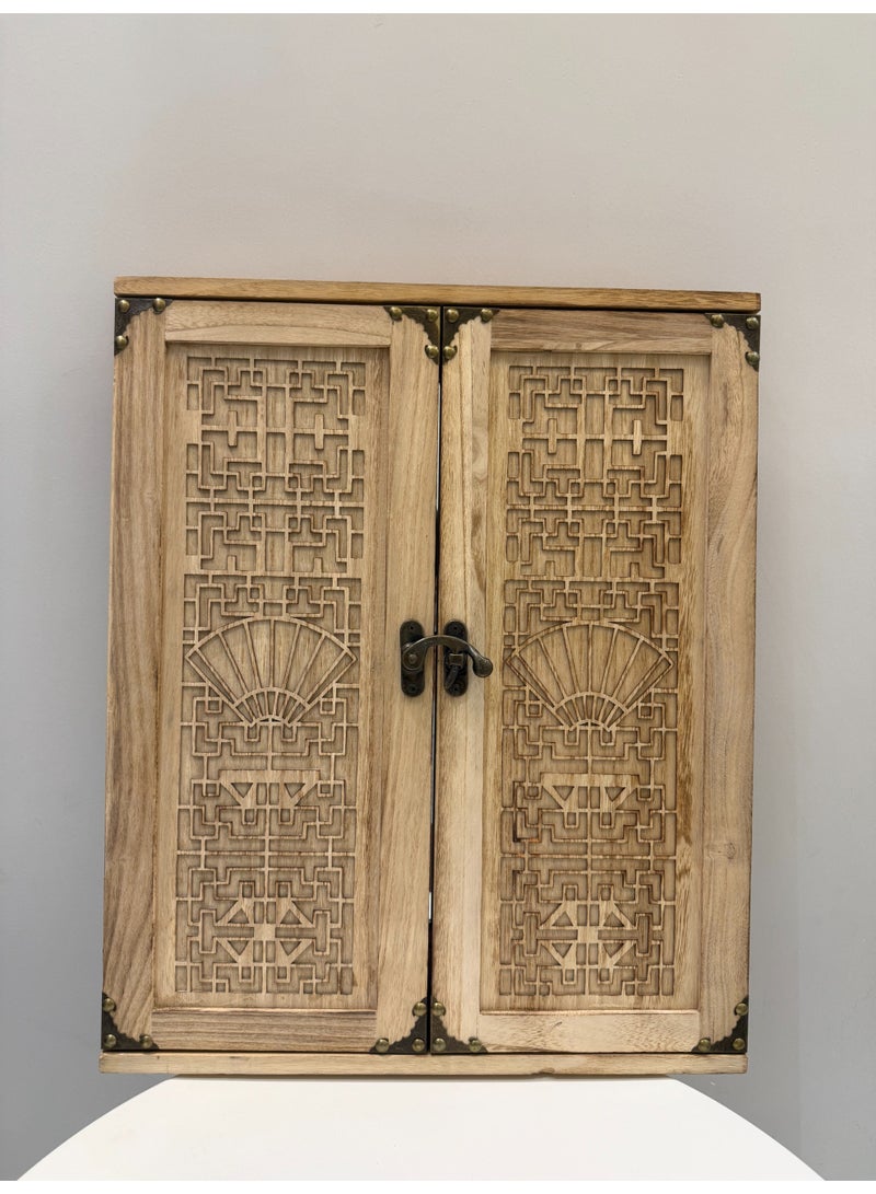Handcrafted Wooden Wall Mirror with Double Decorative Doors – Elegant Vintage Home Décor Piece - Image 2