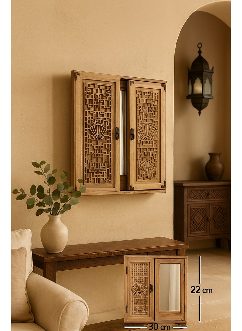Handcrafted Wooden Wall Mirror with Double Decorative Doors – Elegant Vintage Home Décor Piece - Image 4