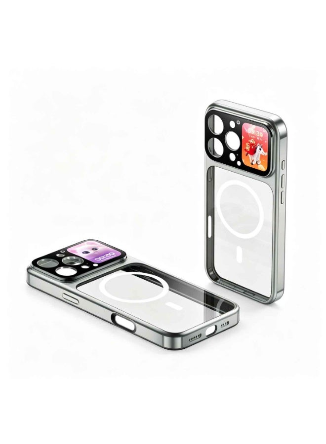 Phone Case for iPhone 16 Pro Max With 1.85 Inch Smart Display, Rechargeable MagSafe Compatible Shockproof Clear Case with Notifications and Weather Display (Gray) - Image 1