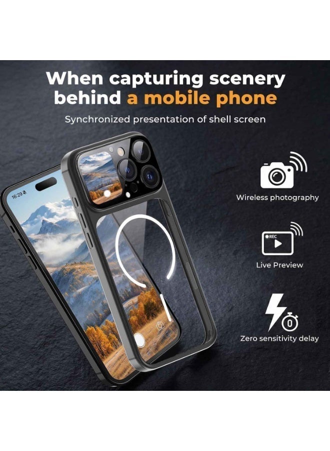 Phone Case for iPhone 16 Pro Max With 1.85 Inch Smart Display, Rechargeable MagSafe Compatible Shockproof Clear Case with Notifications and Weather Display (Gray) - Image 4