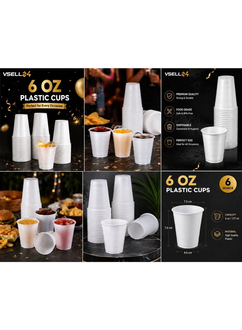vsell24 6oz White Plastic Disposable Cups - Sturdy, Premium Quality for Parties & Events - Image 2