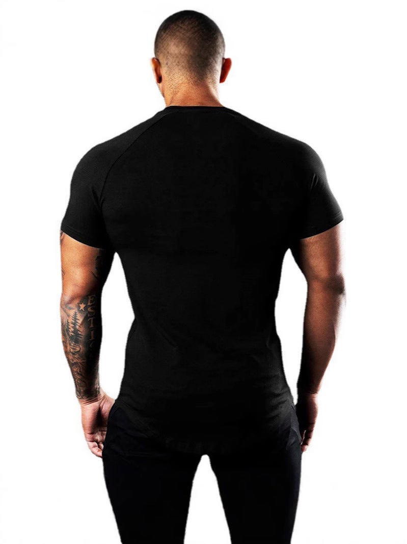 Men''s Summer Fitness Short-Sleeved Training T-Shirt Fitness Clothing Elastic Casual Sweat-Absorbent Breathable Training Clothing Round Neck Bottoming - Image 3
