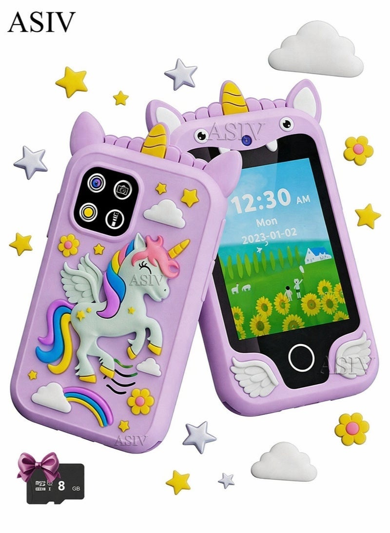 ASIV Kids Smart Phone Toys for Girls and Boys Ages 3-10 Toddler Play Toys with Dual Camera Educational Learning Games Puzzles MP3 Music Player Birthday Gifts for Kids Girls and Boys / Birthday Unicorns Gift Toys for Children 3 4 5 6 7 8 Year Old ( 8GB SD Card) - Image 1