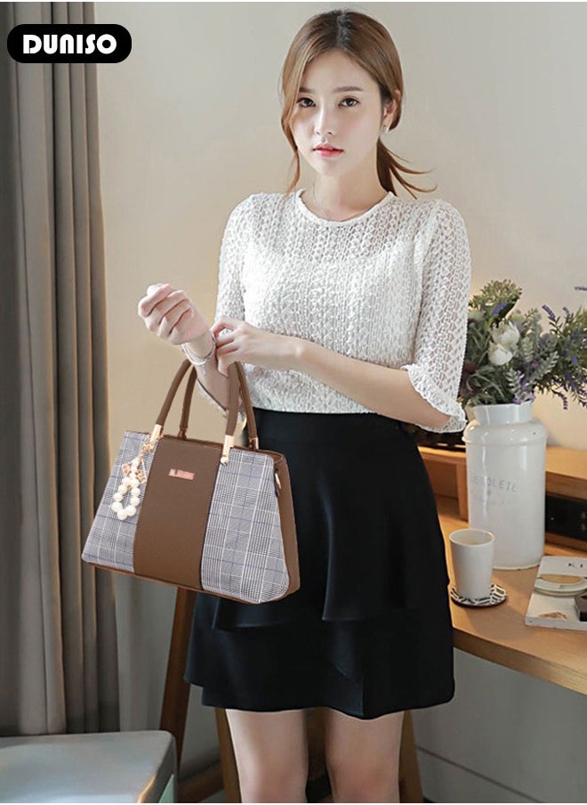 DUNISO - Women's Fashion Handbag Faux Leather Crossbody Bag For Women Large Capacity Bow Trim Tote Bags Top Handle Satchel Fashionable Travel Shoulder Bag For Ladies - Image 1