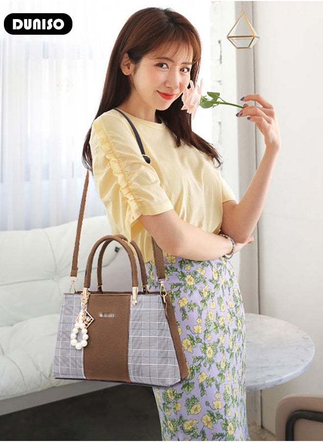 DUNISO - Women's Fashion Handbag Faux Leather Crossbody Bag For Women Large Capacity Bow Trim Tote Bags Top Handle Satchel Fashionable Travel Shoulder Bag For Ladies - Image 1