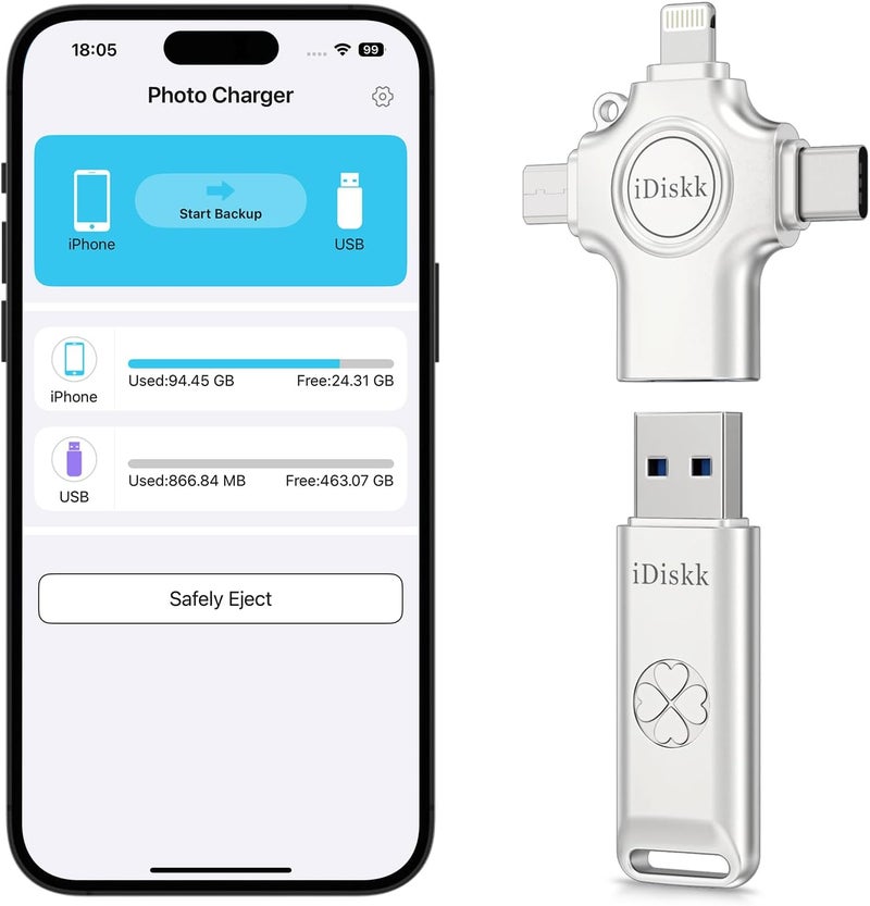 iDiskk Photo Stick for 128GB USB Flash Drive - Memory Stick Storage to Transfer & auto Backup Photos/Videos/Fies,Photo Stick for iPhone,iPad, Android, Mac & PC - Image 2