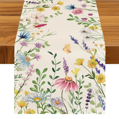Bloss Spring Table Runner 72inch Long, Lavender Daisy Summer Floral Table Runner, Easter Tables Runners for Kitchen Dining Tables Decor,Wedding,Daily Party Decor,13x72 Inch - Image 1