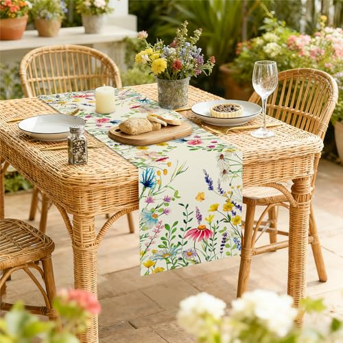 Bloss Spring Table Runner 72inch Long, Lavender Daisy Summer Floral Table Runner, Easter Tables Runners for Kitchen Dining Tables Decor,Wedding,Daily Party Decor,13x72 Inch - Image 2