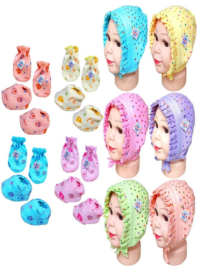V.B.K® Newborn Baby Cotton Mitten Sets with Cap and Booties/Cap Set/Gloves Set/Newborn Socks Set/Newborn Mitten Set/Bootie Set. Pack of 4 Pair Of Mittens and Booties and 6 Piece Of Cap, 0 to 6 Months - Image 1