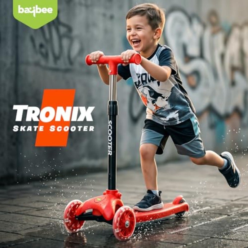 Tronix Skate Scooter for with LED PU Wheels 3 Wheel Kick Scooter with Adjustable Handlebar Gravity Steering and Rear Brake Foldable Scooter for Boys Girls 3 5 Years - Image 3