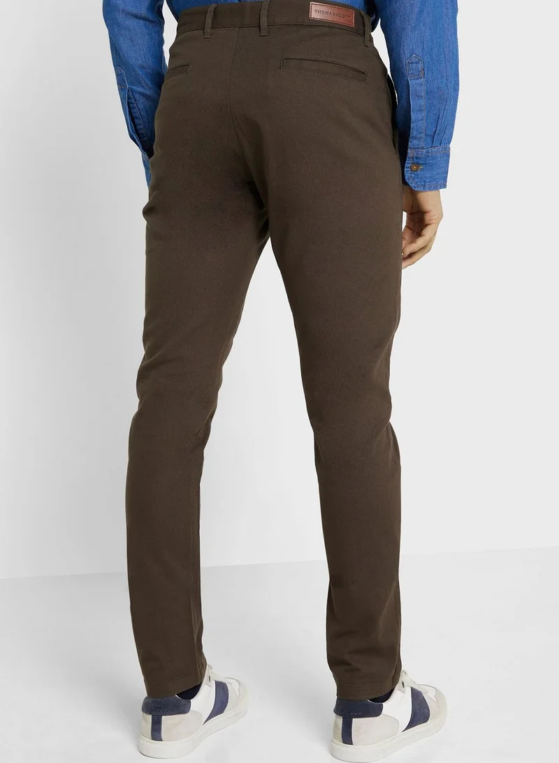 توماس سكوت Thomas Scott Men Green Slim Fit Trousers