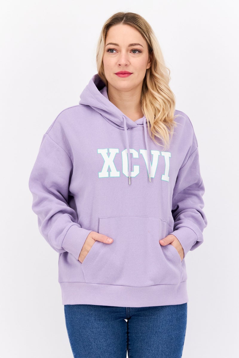 Mode by Redtape Women Hoodie Long Sleeves Graphic Print Sweatshirt, Lavender - Image 1