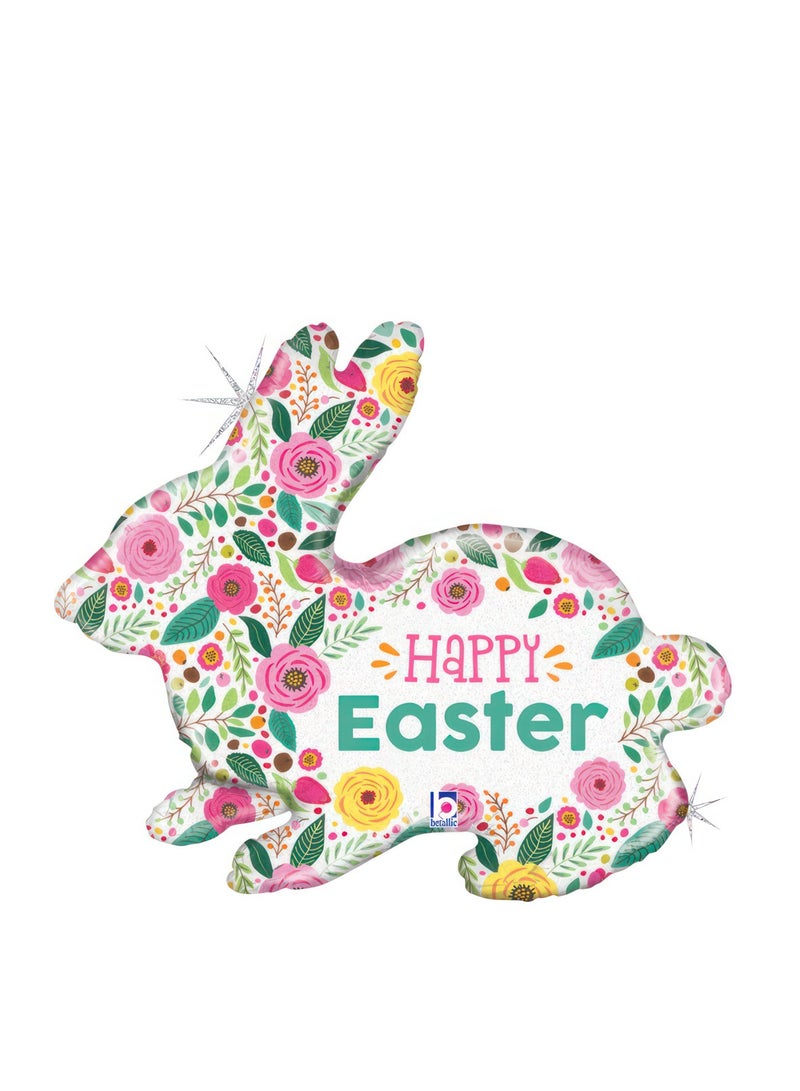 Betallic 25" Spring Flower Easter Bunny Foil Balloon - Image 1