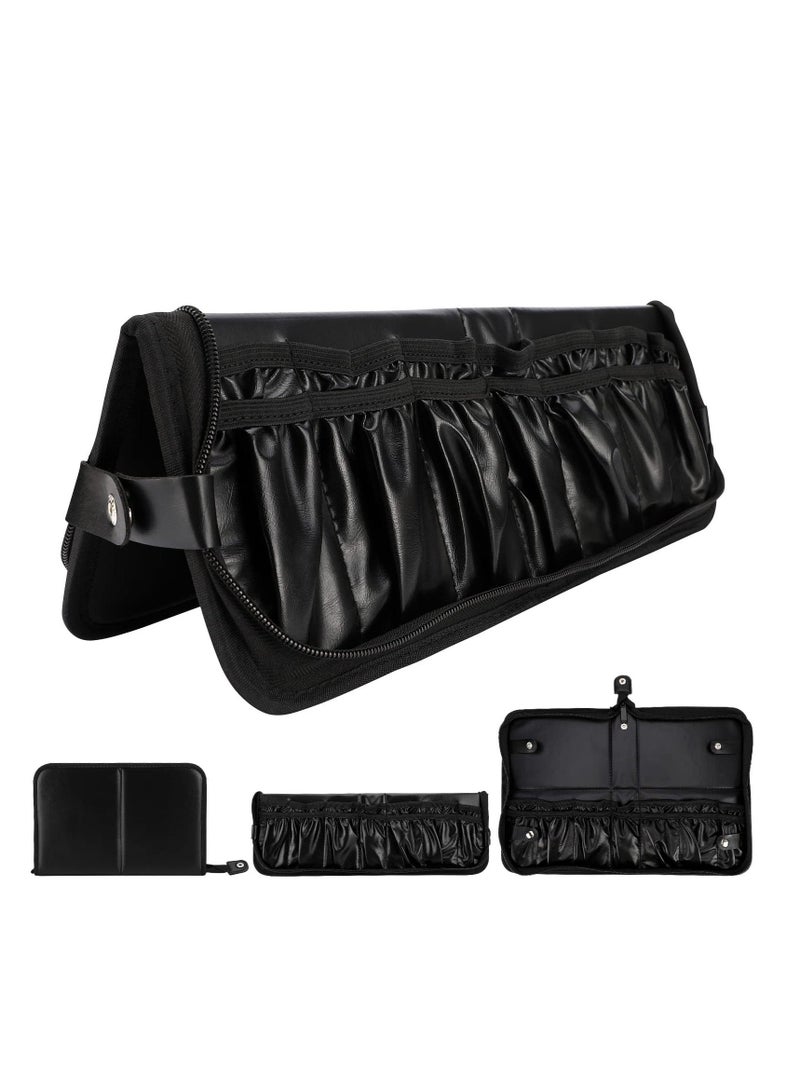 Y&D Makeup Brush Bag Organizer, Professional PU Leather Holder Foldable Travel Case Portable Zippered Handbag, Waterproof Cosmetic for Women Men Artist  - Image 1