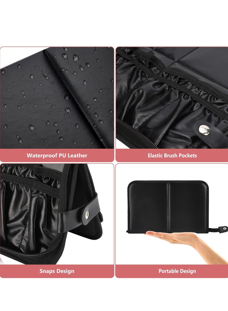 Y&D Makeup Brush Bag Organizer, Professional PU Leather Holder Foldable Travel Case Portable Zippered Handbag, Waterproof Cosmetic for Women Men Artist  - Image 3