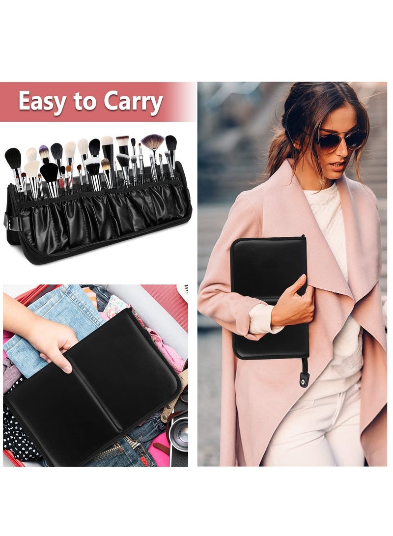 Y&D Makeup Brush Bag Organizer, Professional PU Leather Holder Foldable Travel Case Portable Zippered Handbag, Waterproof Cosmetic for Women Men Artist  - Image 5