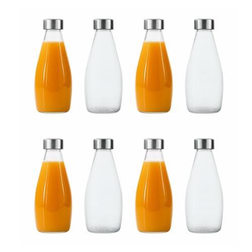 Glassbunny 250ml Transparent Glass Bottle with Stainless Steel Lid & Anti-Slip Bottom, Leak-Proof, Reusable Glass Bottle for Home, Office, Gym & Travel, Pack of 8 - Image 1