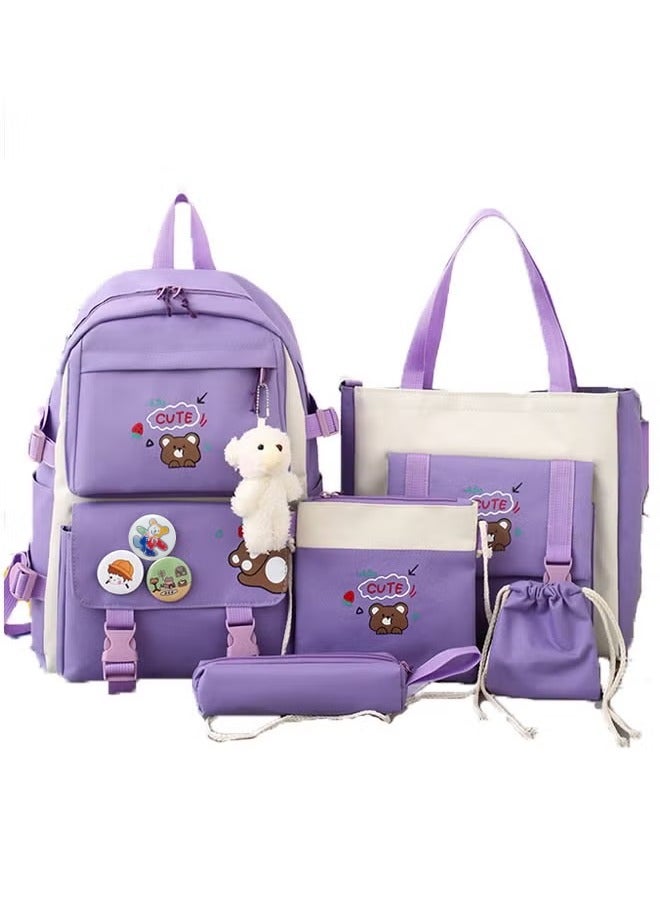 MLADEN 5 Pcs Backpack,School Bags Set Backpacks with Pendant Lunch Bag, Pencil Case, Handbag, Coin Purse for Teen Girls School Backpack 5 Pcs adult Backpack  - Image 2